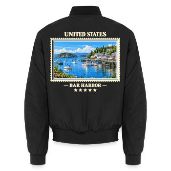 Vereinigte Staaten Bar Harbor Vintage Reisemarke - Unisex Bomberjacke - Schwarz - Hinten - AI Model Male 185 light (185cm)