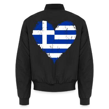 Griechenland Herzflagge Grunge - Unisex Bomberjacke - Schwarz - Hinten - AI Model Male 185 light (185cm)