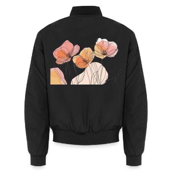 Filigrane Blüten über Pastellfelsen - Unisex Bomberjacke - Schwarz - Hinten - AI Model Male 185 light (185cm)