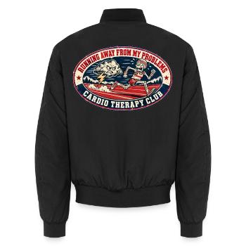 Vor meinen Problemen davonlaufen – Kardiologietherapie - Unisex Bomberjacke - Schwarz - Hinten - AI Model Male 185 light (185cm)