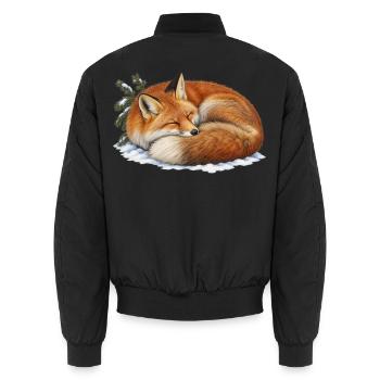 Roter Fuchs rollte sich unter dem ersten Schnee zusammen - Unisex Bomberjacke - Schwarz - Hinten - AI Model Male 185 light (185cm)