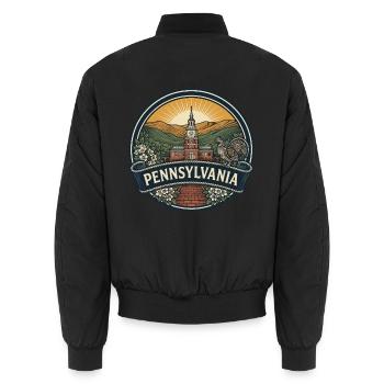 Reiseabzeichen der Pennsylvania Independence Hall - Unisex Bomberjacke - Schwarz - Hinten - AI Model Male 185 light (185cm)