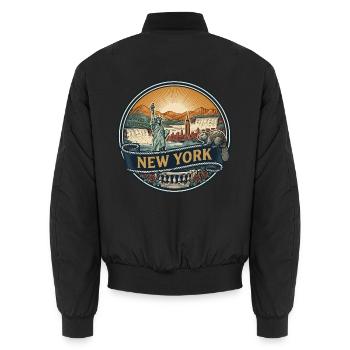 New York Skyline Vintage Reisesouvenir Geschenk - Unisex Bomberjacke - Schwarz - Hinten - AI Model Male 185 light (185cm)