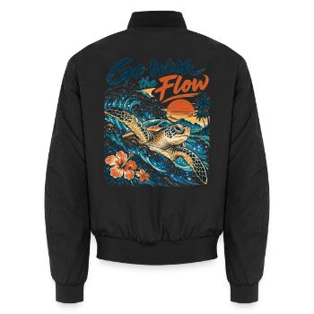 Go With the Flow – Honu Meeresschildkröte - Unisex Bomberjacke - Schwarz - Hinten - AI Model Male 185 light (185cm)