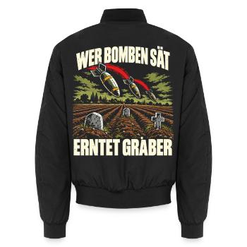 Wer Bomben sät, erntet Gräber - Unisex Bomberjacke - Schwarz - Hinten - AI Model Male 185 light (185cm)