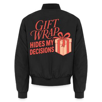 Geschenkverpackung – Gift Wrap Hides My Decisions - Unisex Bomberjacke - Schwarz - Hinten - AI Model Male 185 light (185cm)