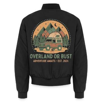 Overland oder Bust: Bergabenteuer Camper - Unisex Bomberjacke - Schwarz - Hinten - AI Model Male 185 light (185cm)