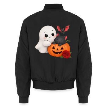 Verspielter Geisterkatzen-Kürbis - Unisex Bomberjacke - Schwarz - Hinten - AI Model Male 185 light (185cm)