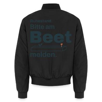 Ruhestand – Bitte am Beet melden - Unisex Bomberjacke - Schwarz - Hinten - AI Model Male 185 light (185cm)