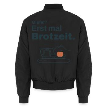 Gipfel? Erst mal Brotzeit – Wandern - Unisex Bomberjacke - Schwarz - Hinten - AI Model Male 185 light (185cm)