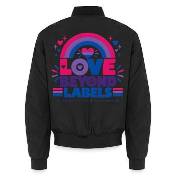 Love Beyond Labels | Bi Visibility Day - Unisex Bomberjacke - Schwarz - Hinten - AI Model Male 185 light (185cm)