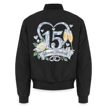 15.Hochzeitstag , 15 Jahre Gläserne Hochzeit - Unisex Bomberjacke - Schwarz - Hinten - AI Model Male 185 light (185cm)