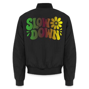 Slow Down Yoga Achtsamkeit und Ruhe - Unisex Bomberjacke - Schwarz - Hinten - AI Model Male 185 light (185cm)
