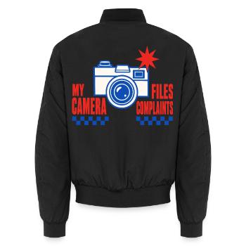 Fotografie – My Camera Files Complaints - Unisex Bomberjacke - Schwarz - Hinten - AI Model Male 185 light (185cm)
