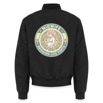 Hebamme bringt Leben hervor Blumenabzeichen Geschenk - Unisex Bomberjacke - Schwarz - Hinten - AI Model Male 185 light (185cm)