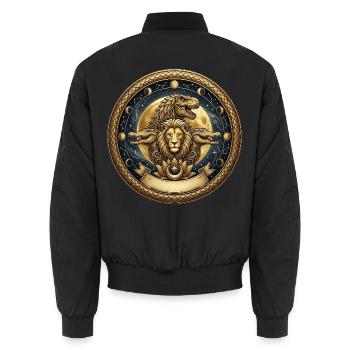 Goldene Medaillon mit Löwe, T-Rex und Krokodilen - Unisex Bomberjacke - Schwarz - Hinten - AI Model Male 185 light (185cm)