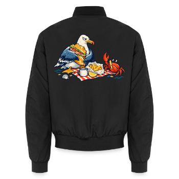 Möwe & Krabbe beim Strandpicknick – Küste - Unisex Bomberjacke - Schwarz - Hinten - AI Model Male 185 light (185cm)