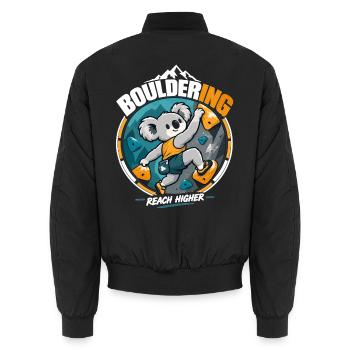 Bouldern Koala: Süßer Kletterer – Reach Higher - Unisex Bomberjacke - Schwarz - Hinten - AI Model Male 185 light (185cm)