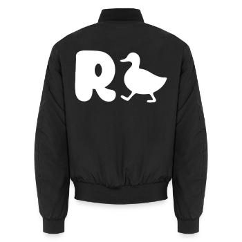 Der Buchstabe R und die Zeichnung einer Ente bilde - Unisex Bomberjacke - Schwarz - Hinten - AI Model Male 185 light (185cm)