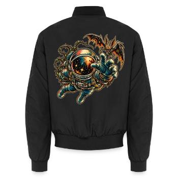 KOSMISCHER ROCKER | Alien-Fledermaus-Begegnung - Unisex Bomberjacke - Schwarz - Hinten - AI Model Male 185 light (185cm)