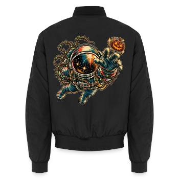 KOSMISCHER ROCKER | Kosmischer Kürbiskeks - Unisex Bomberjacke - Schwarz - Hinten - AI Model Male 185 light (185cm)
