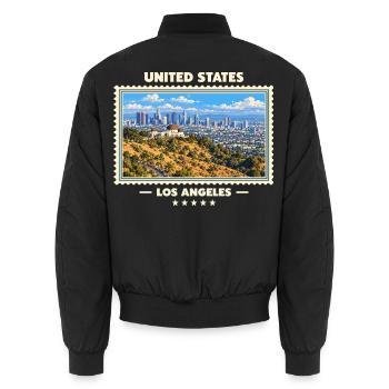 Vereinigte Staaten Los Angeles Vintage Reisemarke - Unisex Bomberjacke - Schwarz - Hinten - AI Model Male 185 light (185cm)