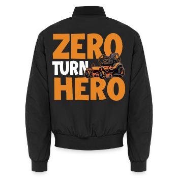 Zero Turn Hero – Zero Turn Rasenmäher Rasenmäh-Papa - Unisex Bomberjacke - Schwarz - Hinten - AI Model Male 185 light (185cm)