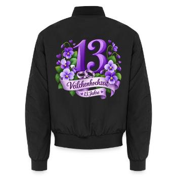 13.Hochzeitstag , Veilchenhochzeit 13 Jahre - Unisex Bomberjacke - Schwarz - Hinten - AI Model Male 185 light (185cm)