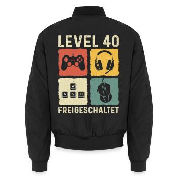 Level 40 freigeschaltet 40. Geburtstag 40 Jahre - Unisex Bomberjacke - Schwarz - Hinten - AI Model Male 185 light (185cm)