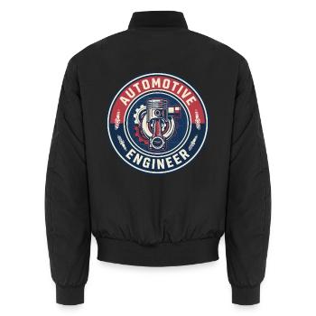 Kolbenabzeichen des Vintage Automotive Engineer-Motors - Unisex Bomberjacke - Schwarz - Hinten - AI Model Male 185 light (185cm)