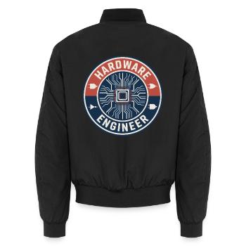 Vintage Computer Hardware Engineer Chip-Abzeichen oben - Unisex Bomberjacke - Schwarz - Hinten - AI Model Male 185 light (185cm)