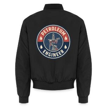 Vintage Petroleum Engineer Ölplattform Pumpjack-Abzeichen - Unisex Bomberjacke - Schwarz - Hinten - AI Model Male 185 light (185cm)
