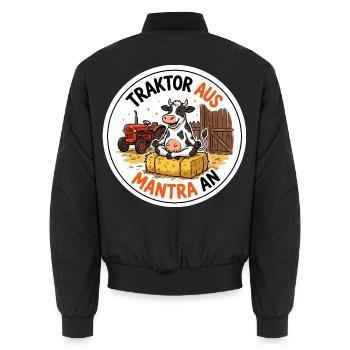 Traktor aus Mantra an Bauer Meditation T-Shirt - Unisex Bomberjacke - Schwarz - Hinten - AI Model Male 185 light (185cm)