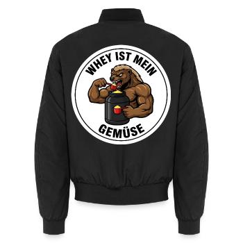 Whey ist mein Gemüse Fitness Lustiges Sportler - Unisex Bomberjacke - Schwarz - Hinten - AI Model Male 185 light (185cm)