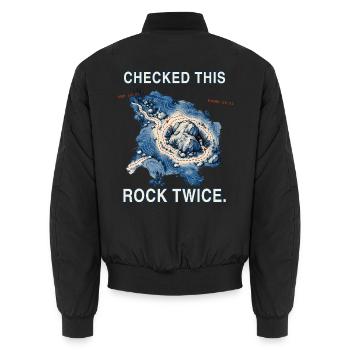 Geocaching — Diesen Stein zweimal überprüft - Unisex Bomberjacke - Schwarz - Hinten - AI Model Male 185 light (185cm)