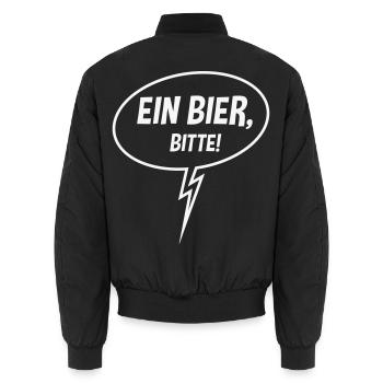 Ein Bier, Bitte! (Sprechblase / Bierchen / Down W) - Unisex Bomberjacke - Schwarz - Hinten - AI Model Male 185 light (185cm)