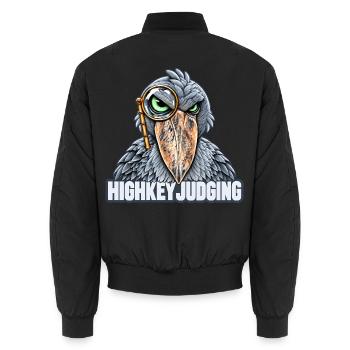 Schuhschnabel mit Brille – Highkey-Bewertung - Unisex Bomberjacke - Schwarz - Hinten - AI Model Male 185 light (185cm)