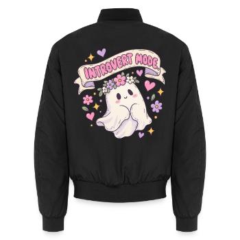 Introvert Mode Geist mit Blumenkranz - Unisex Bomberjacke - Schwarz - Hinten - AI Model Male 185 light (185cm)
