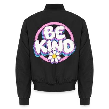 Be Kind Retro Blüten Logo - Unisex Bomberjacke - Schwarz - Hinten - AI Model Male 185 light (185cm)