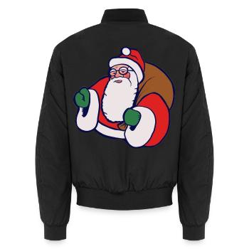 Fetter Cartoon-Weihnachtsmann mit Sack - Unisex Bomberjacke - Schwarz - Hinten - AI Model Male 185 light (185cm)