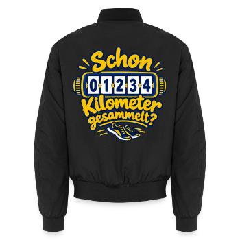 Kilometer sammeln – Laufmotivation  - Unisex Bomberjacke - Schwarz - Hinten - AI Model Male 185 light (185cm)