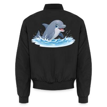 Delfinenspiel in Meereswellen - Unisex Bomberjacke - Schwarz - Hinten - AI Model Male 185 light (185cm)