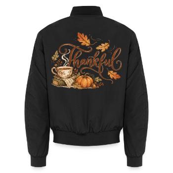 Gemütliches Herbst Cottagecore Design - Unisex Bomberjacke - Schwarz - Hinten - AI Model Male 185 light (185cm)
