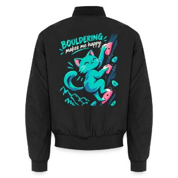 Süße Katze beim Bouldern – Spruch Geschenk - Unisex Bomberjacke - Schwarz - Hinten - AI Model Male 185 light (185cm)