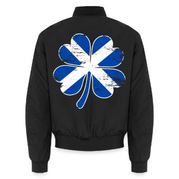 Schottland Flagge Kleeblatt used - Unisex Bomberjacke - Schwarz - Hinten - AI Model Male 185 light (185cm)
