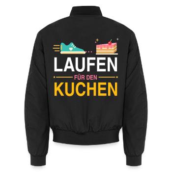 Laufen für den Kuchen – Lustiges Läufer Motiv - Unisex Bomberjacke - Schwarz - Hinten - AI Model Male 185 light (185cm)