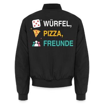 Würfel, Pizza, Freunde – Spieleabend Motiv - Unisex Bomberjacke - Schwarz - Hinten - AI Model Male 185 light (185cm)