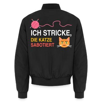 Ich stricke, die Katze sabotiert – Strick Spruch - Unisex Bomberjacke - Schwarz - Hinten - AI Model Male 185 light (185cm)