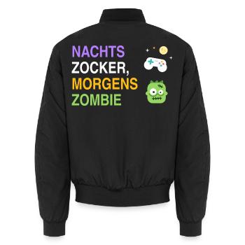 Nachts Zocker, morgens Zombie – Gamer Spruch - Unisex Bomberjacke - Schwarz - Hinten - AI Model Male 185 light (185cm)