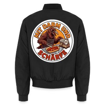 Currywurst Imbiss Ruhrpott Gastronomie Motiv - Unisex Bomberjacke - Schwarz - Hinten - AI Model Male 185 light (185cm)